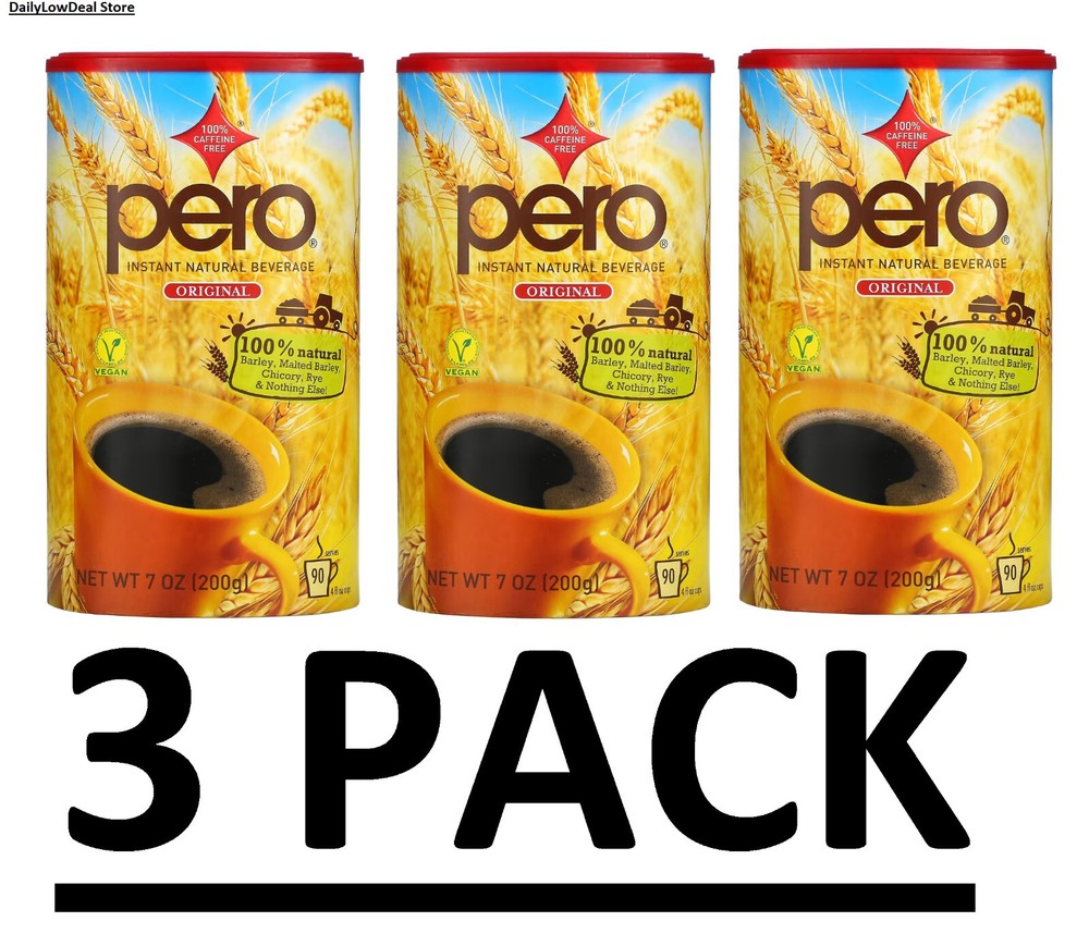 3 PACK - Pero Instant Natural Beverage Caffeine Free Original, 7 oz