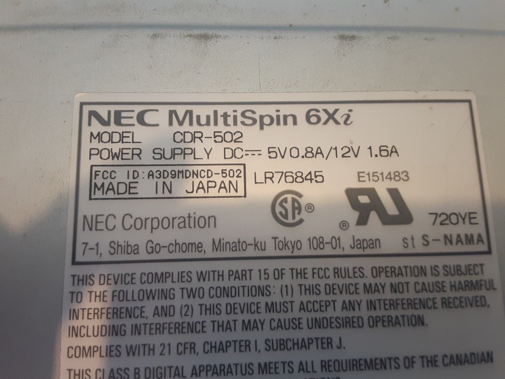 Vintage Retro NEC Multispin 6x CDR-502 Internal CD-ROM Drive * UNTESTED *