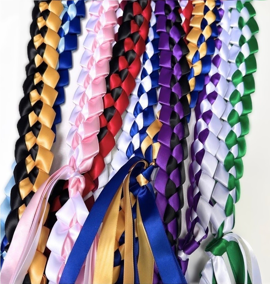 Two-Color Braided Ribbon Graduation Lei Garland - Multiple Variations Available