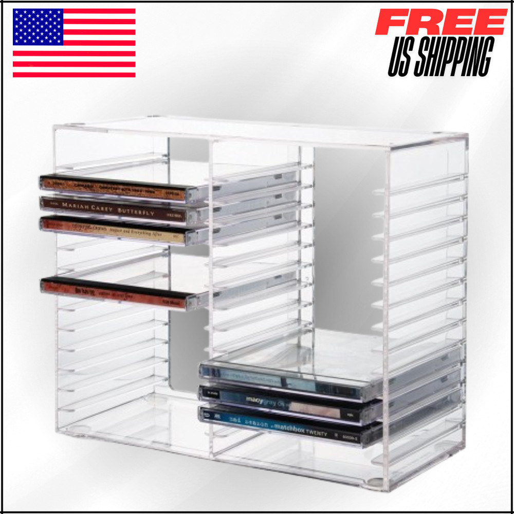 Stackable Clear Plastic CD Organizer, Rectangular Jewel Cases for Theatre Room