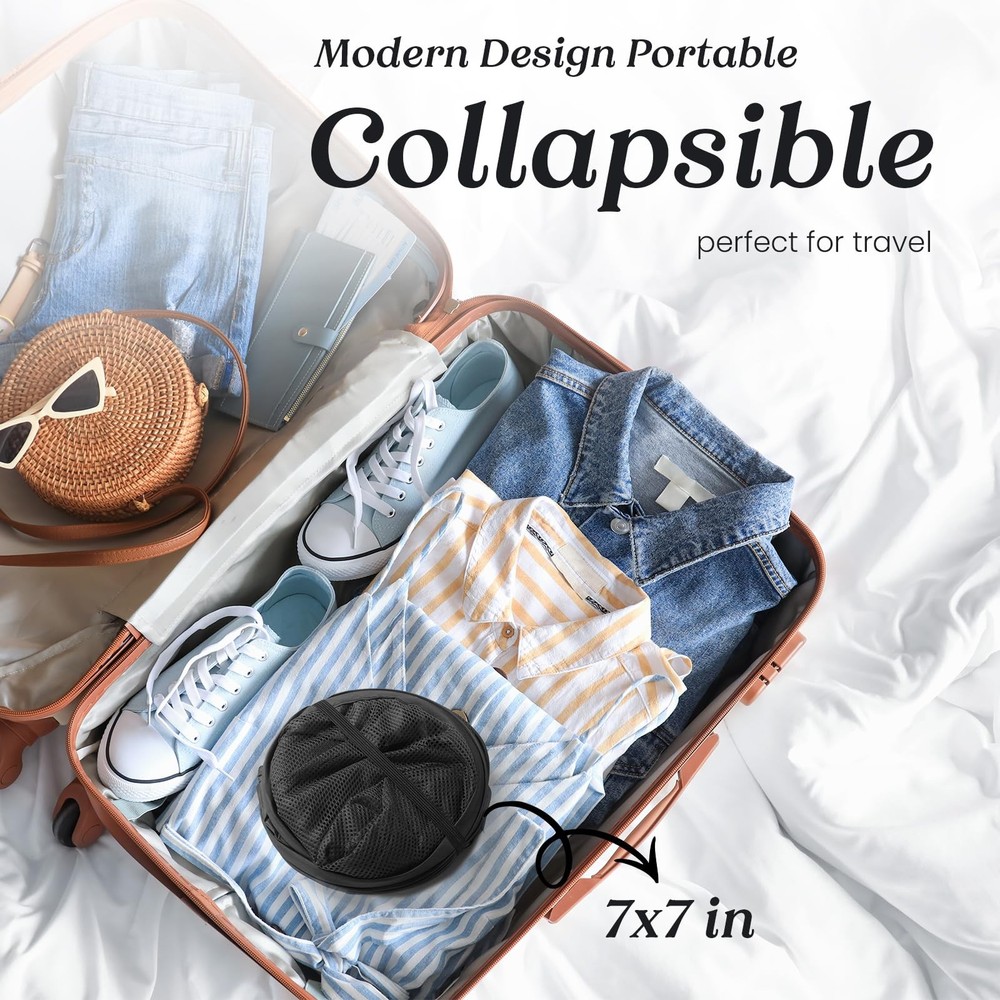 Collapsible Mesh Pop Up Laundry Hamper Sturdy Handles Side Pocket Black