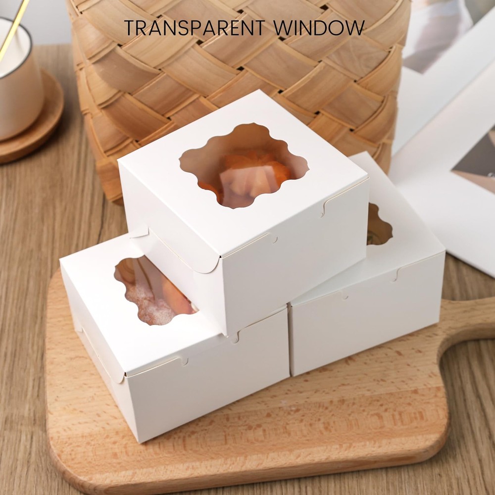 Cookie Boxes 50 PCS 4x4x2 Inches Mini Bakery Boxes with Window for Cupcake