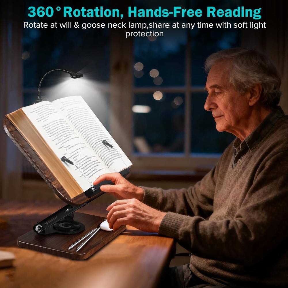 Book Stand with Light & Storage, Book Holders for Reading Hands Free, ...