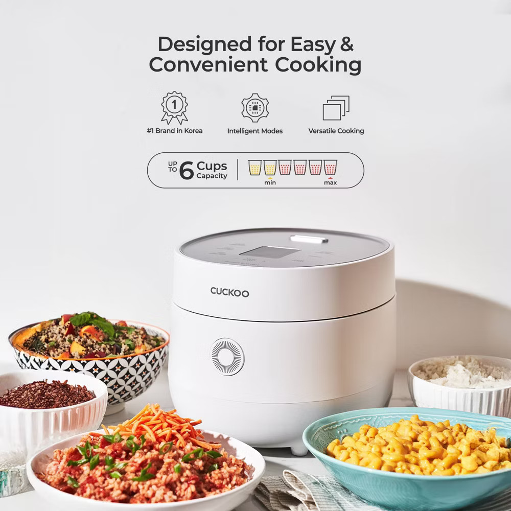 Cuckoo 6-Cup Micom Rice Cooker and Warmer White: 13 Settings, Automatic Keep