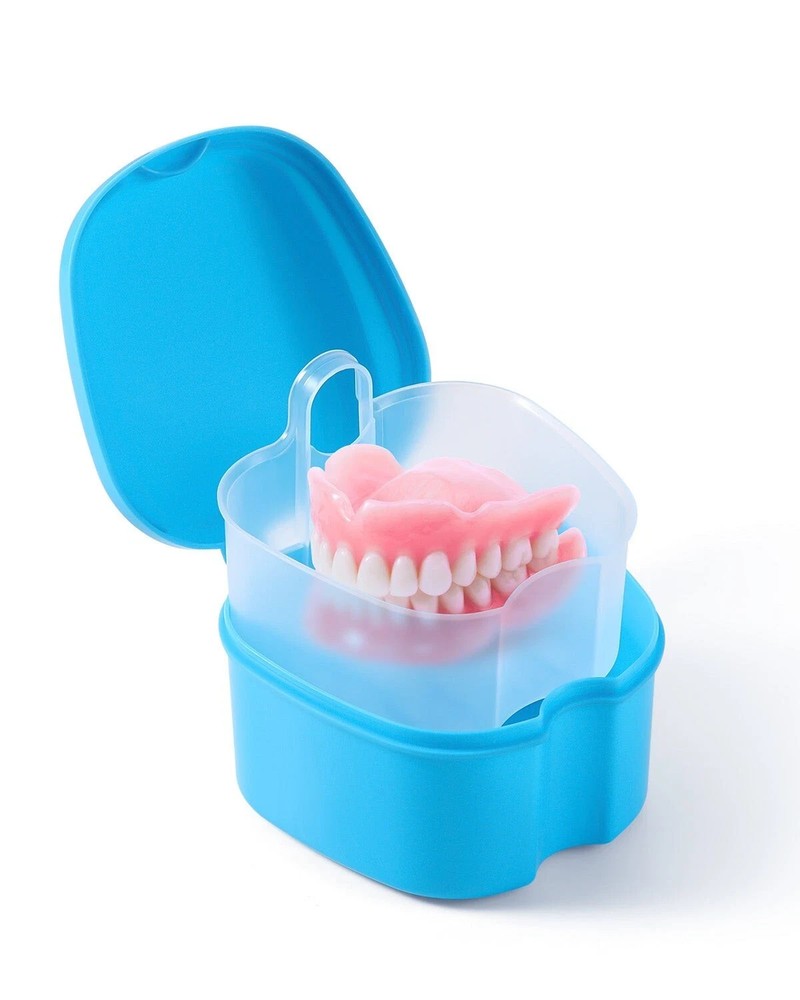 Denture Case With Strainer Apple Shaped – Retainer False Teeth Storage Box