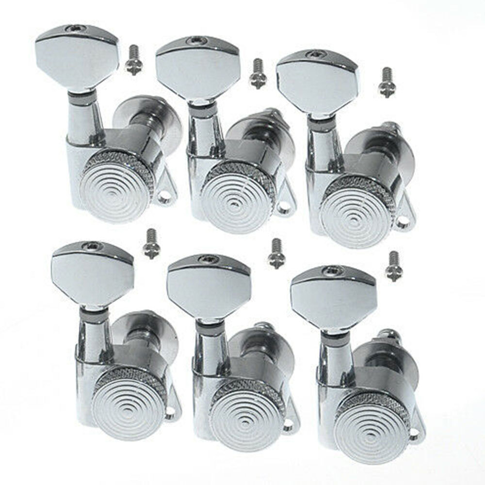 Chrome Thread 6R Inline Guitar Tuning Pegs Locking Tuner with Key Machine Heads