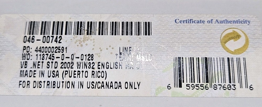 Microsoft Visual Basic .net Standard Version 2002 Software For Windows XP