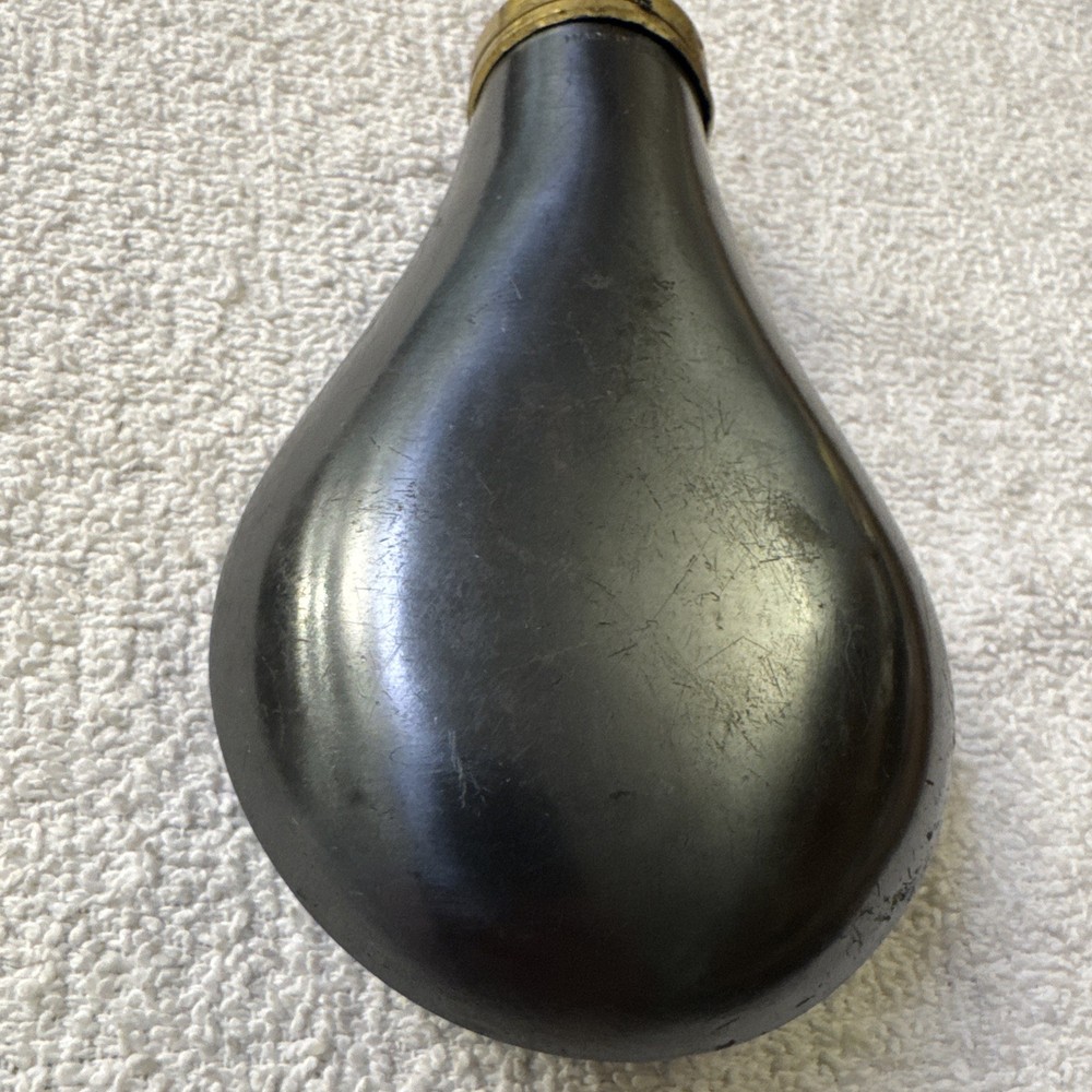 Muzzleloading Brass Black Powder Flask Artillery And Flags Embossed Vintage