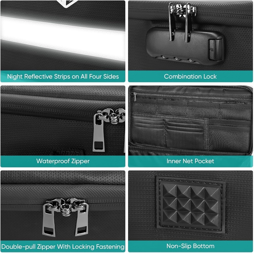 Portable Fireproof Document Bag with Combination Lock - Large 14 Compartment