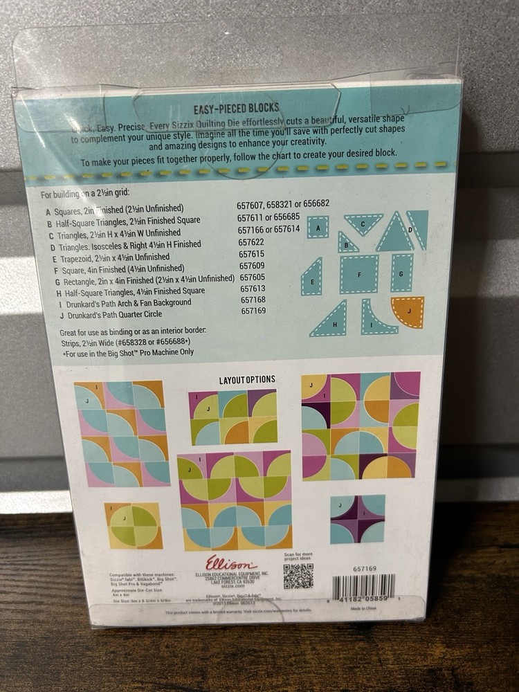 Sizzix Bigz L Die Drunkard's Path Quarter Circle Patchwork