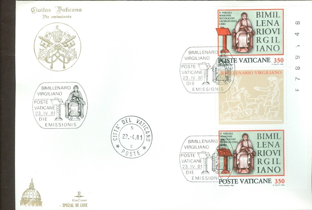 Vatican City Sc# 685-6: Virgil vertical Pair with Tab on 2 FDC