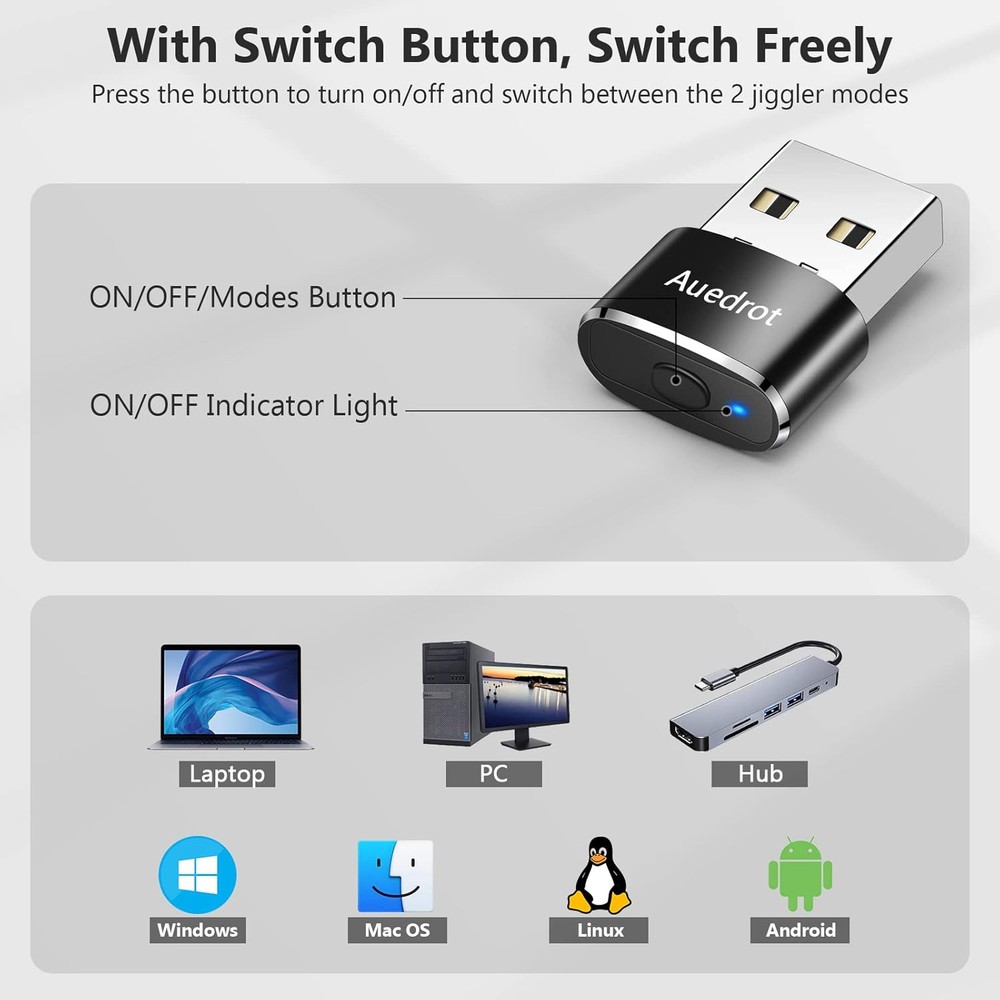 AUEDROT Mouse Jiggler Undetectable Jiggers USB Mover Small, Black