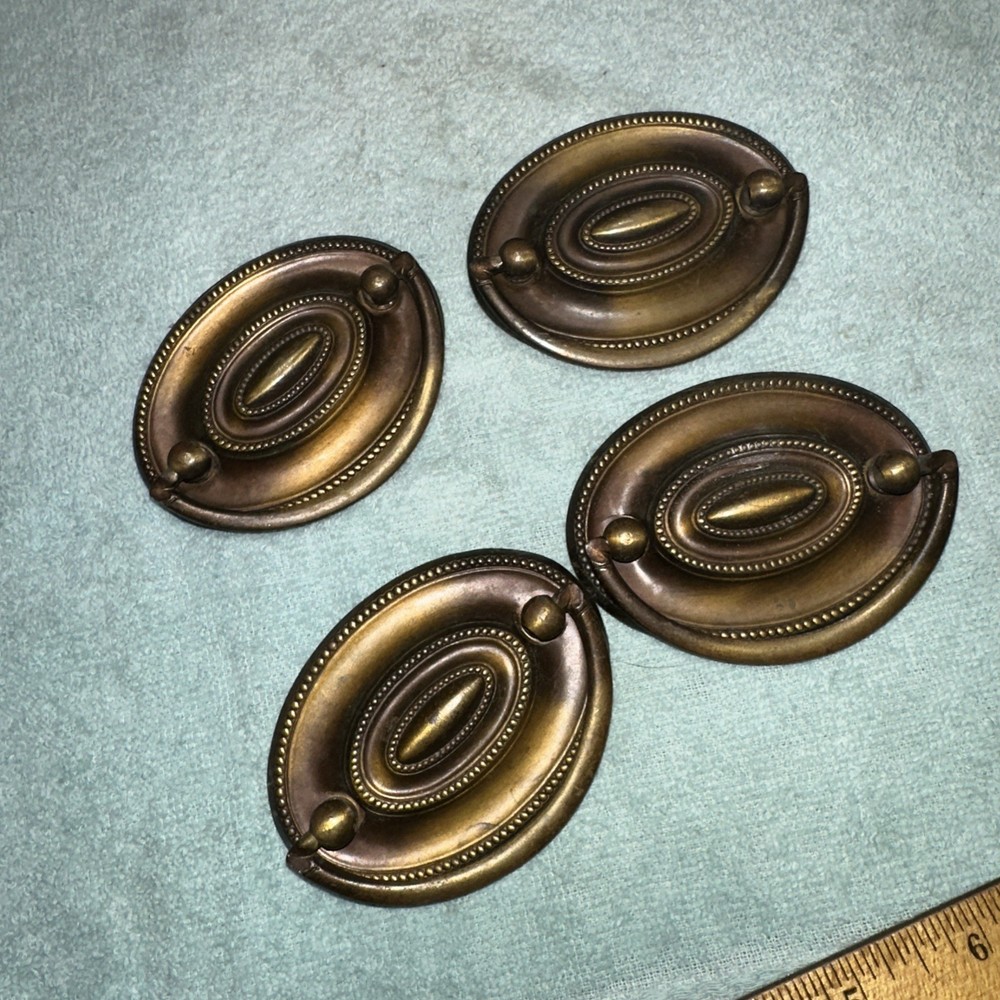 4 Vintage Tin Drawer Pulls Drop Handles Reclaimed Hardware Nice Patina