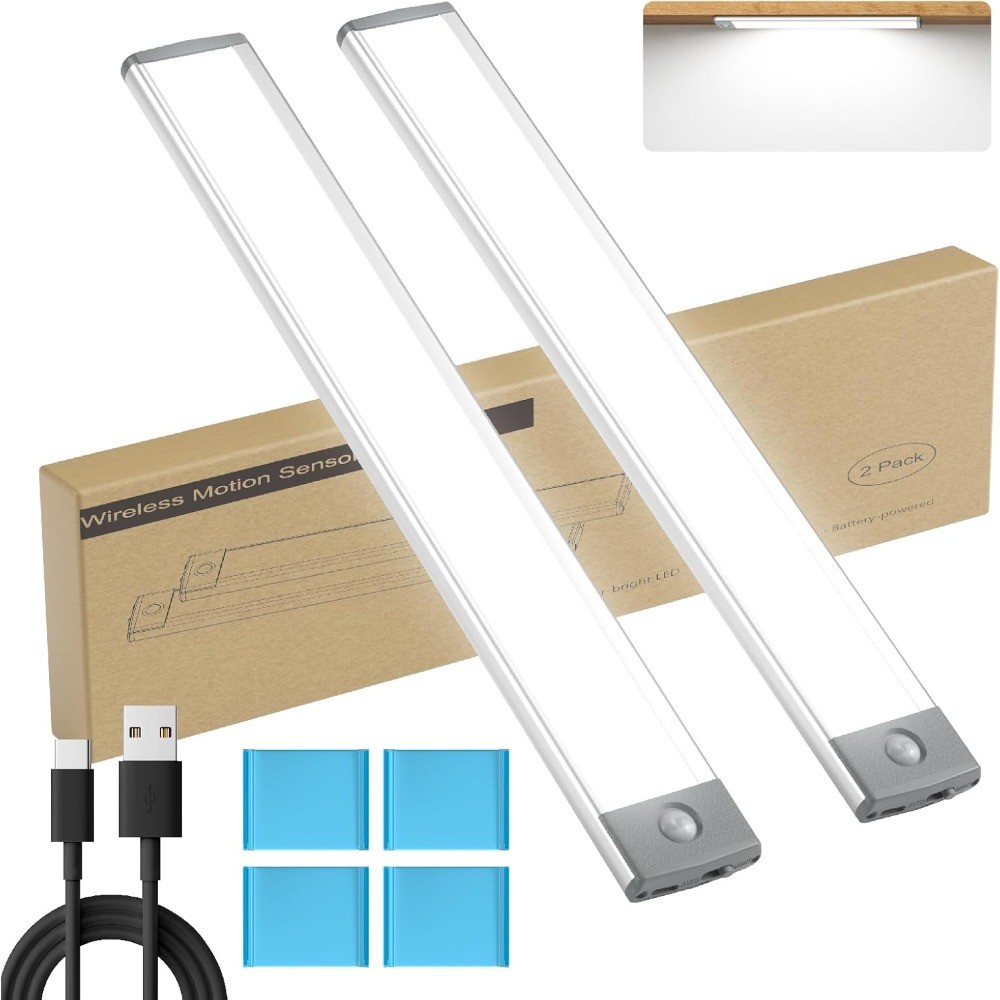 2 Pack Under Cabinet Lighting,54 LED Motion Sensor Light Indoor,2500mah