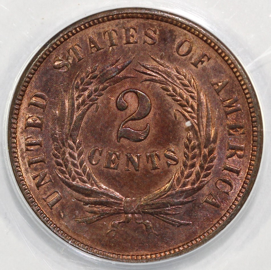 1864 2c Large Motto Two Cent Piece ANACS MS 62 RB