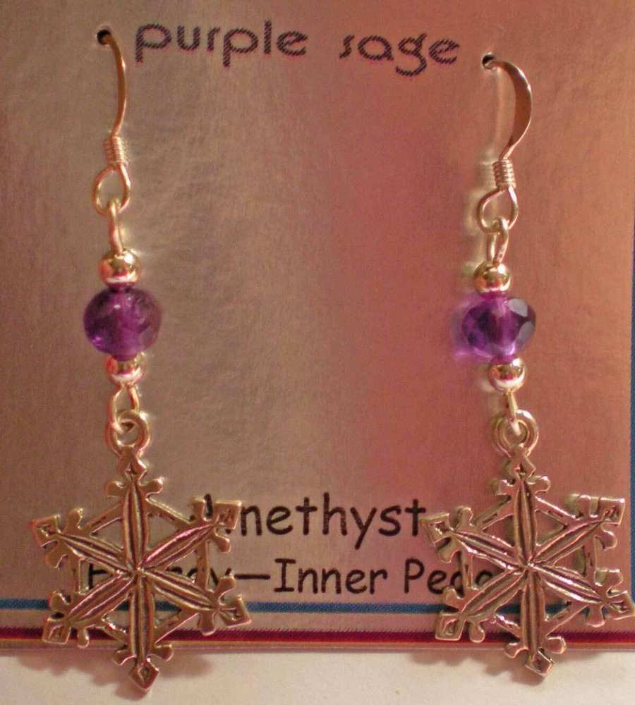 Sterling Silver Snowflake and Amethyst Earrings e160