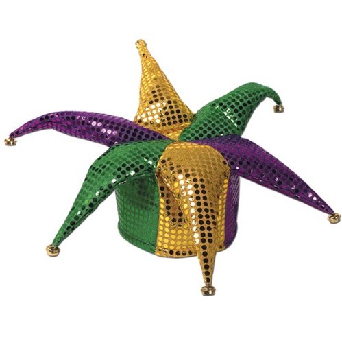 Glitz N Gleam Jester Hat Sequence Full Head Size Fabric Costume Prop Mardi Gras