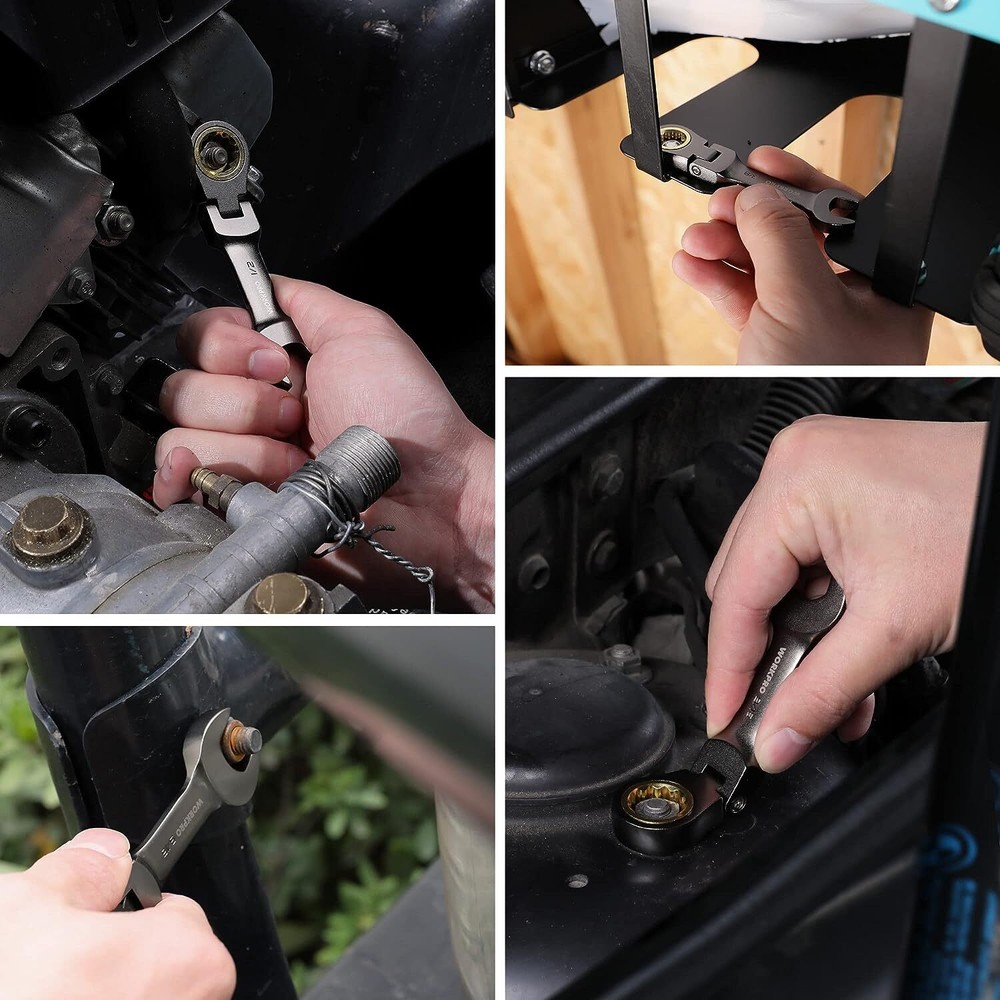 WORKPRO 8PCS Flex-Head Stubby Ratcheting Combination Wrench Set w/Rolling Pouch
