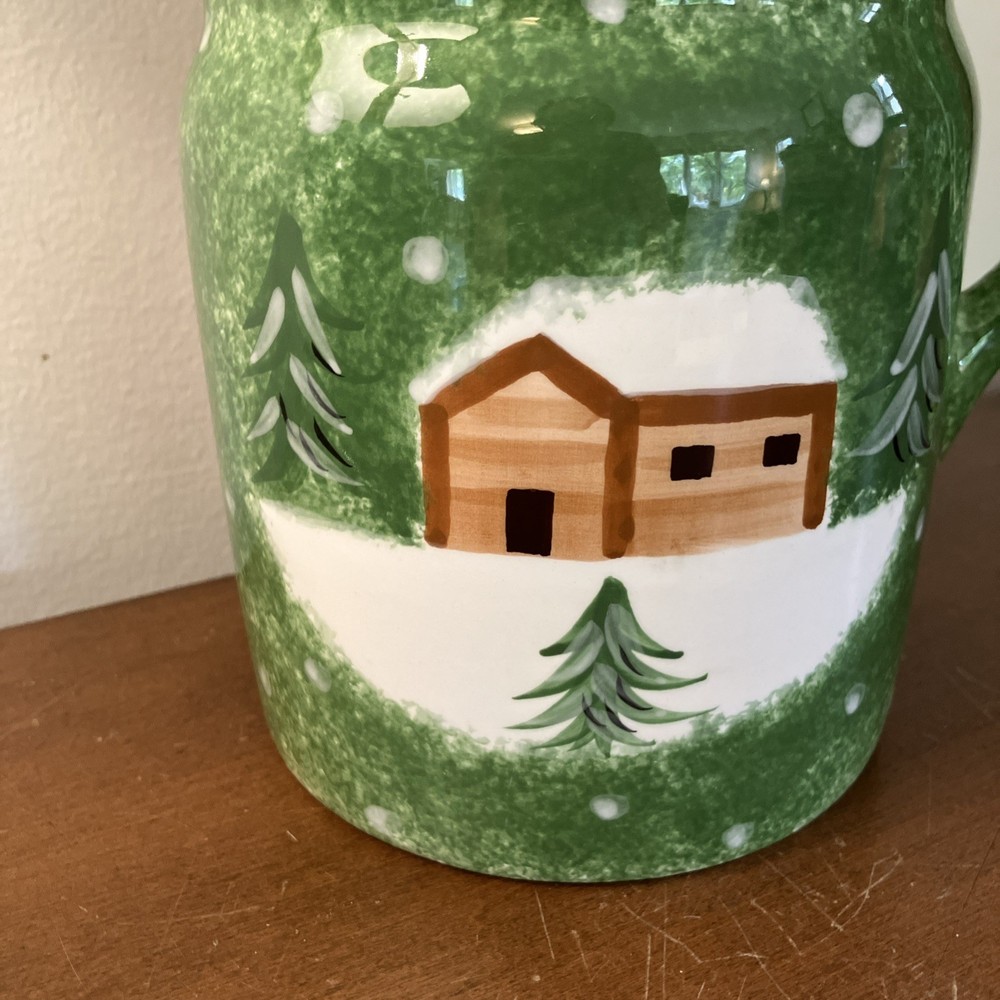 The Cellar Log Cabin Christmas Snowy Winter Dinnerware 7" PITCHER