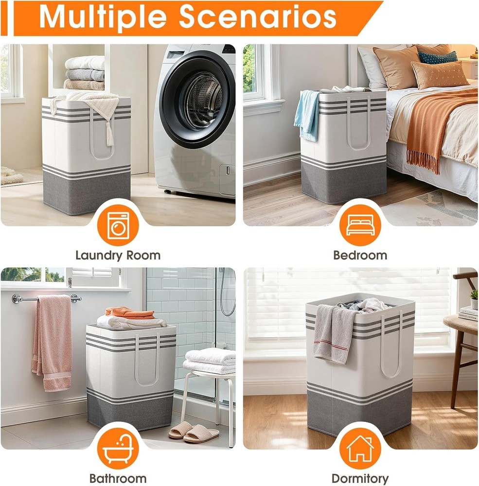 2 Pack Large Laundry Baskets, Laundry Hampers, Freestanding Waterproof Collap...