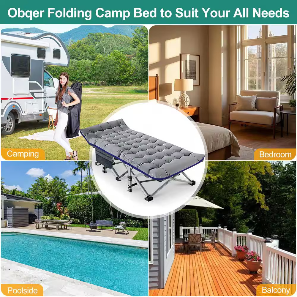 Folding Camping Cot Extra Wide Heavy Duty Sleeping Cot with Carry Bag Double Lay