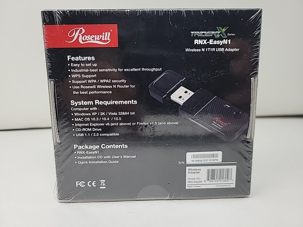 Rosewill RNX-EasyN1 Wireless N USB Adapter - New -