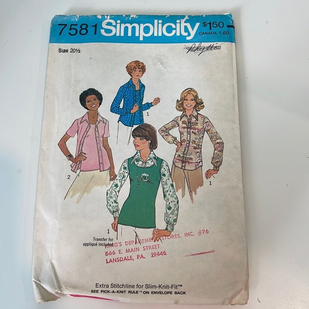 UNCUT Simplicity Button Down Long/Short Sleeve Shirt Sewing Pattern Vintage 1976