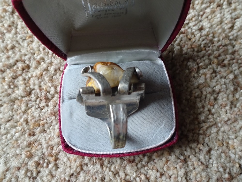 unique handcrafted agate ring sculpted from a fork