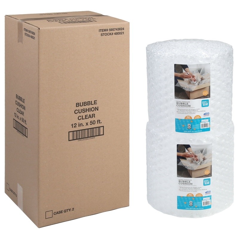 Extra Strength Bubble Cushion Packing Shipping Protection 2-Pack Rolls Clear