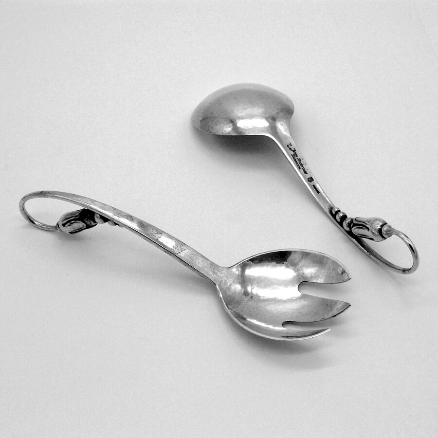 Blossom Salad Serving Set Sterling Silver Jens Andersen Denmark