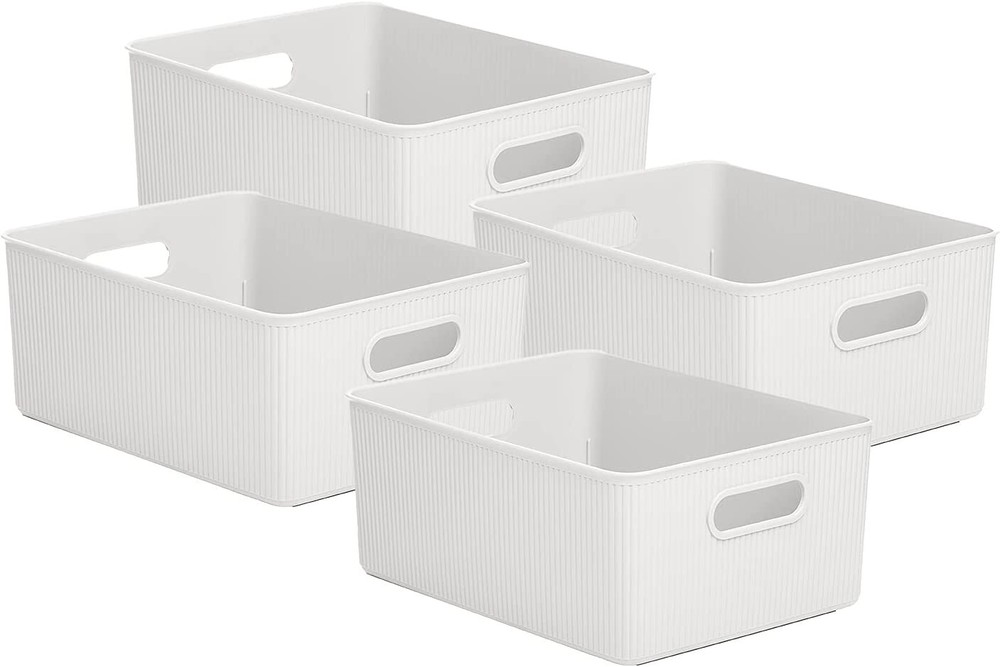 Superio 15L Medium Ribbed Storage Bin- Plastic Storage Bin (4 Pack, White)