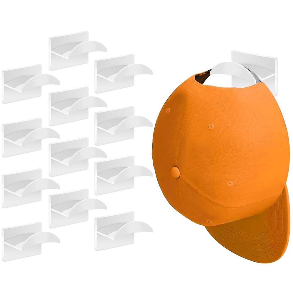 Adhesive Hat Hooks for Wall (12 PCS) - Hat Racks for Baseball Caps, Minimalis...