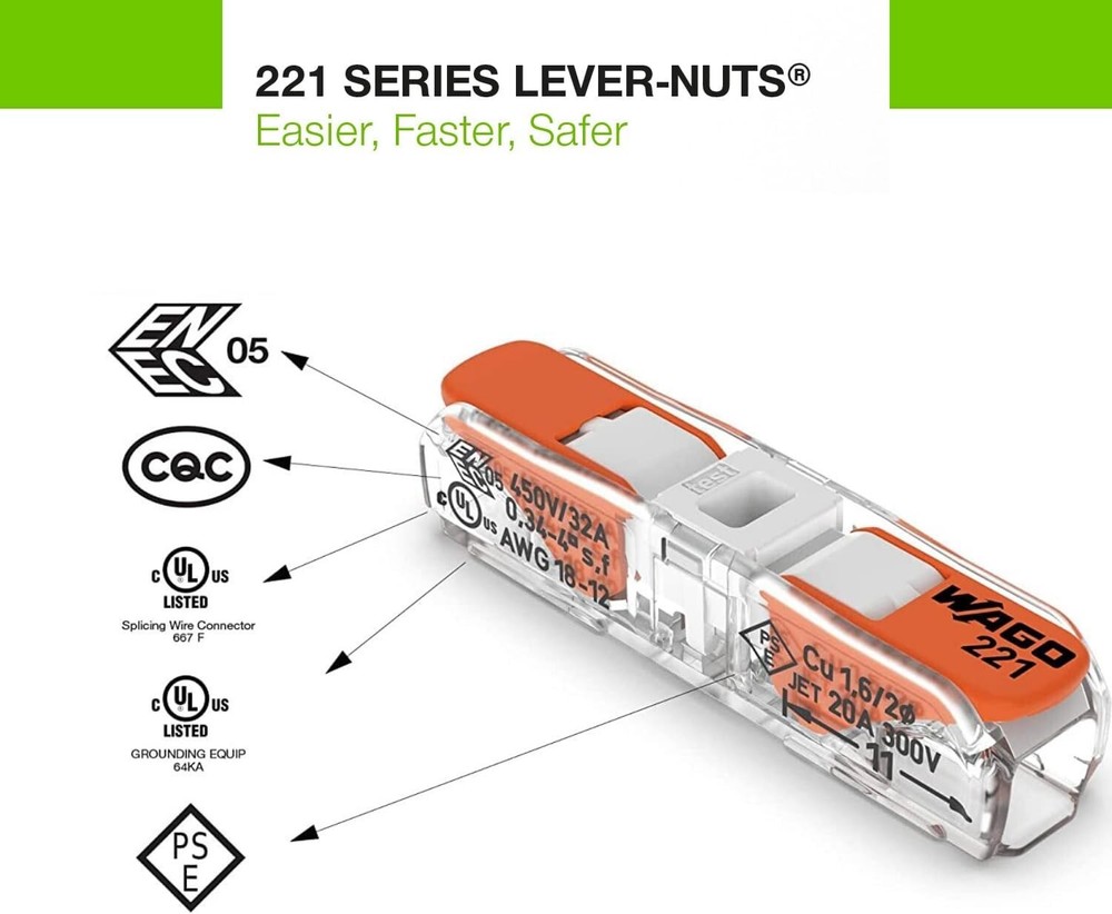 WAGO Lever Nuts 221-2401 Inline Splicing Connectors with Case 12pc