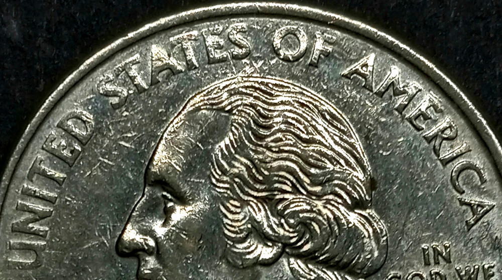 2000 D Massachusetts State Quarter with striking errors, Doubling on Letters.