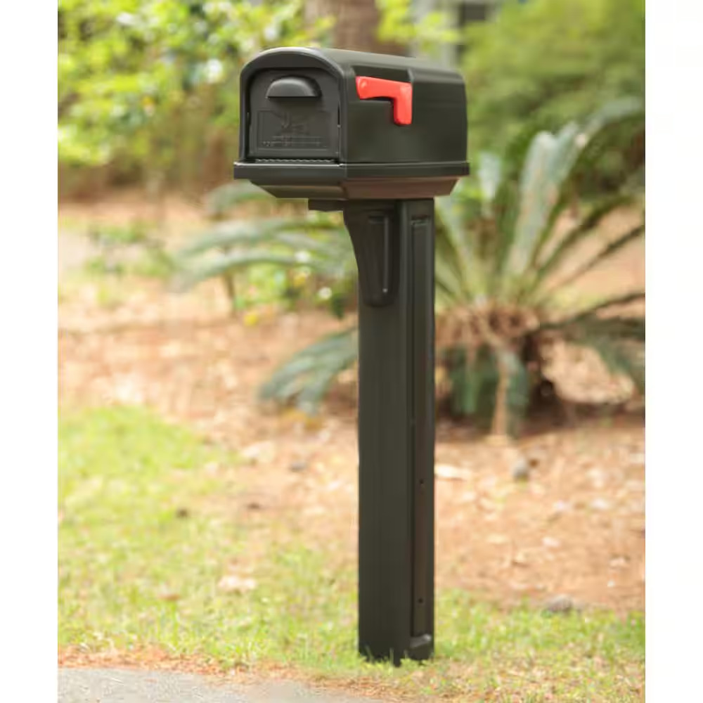 Classic Black, Medium, Plastic, All-In-One Mailbox and Post Combo