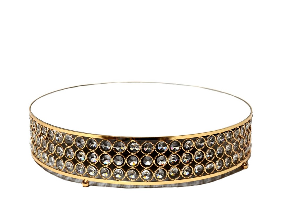 Cake stand riser mirror top crystal bead 2 pieces set