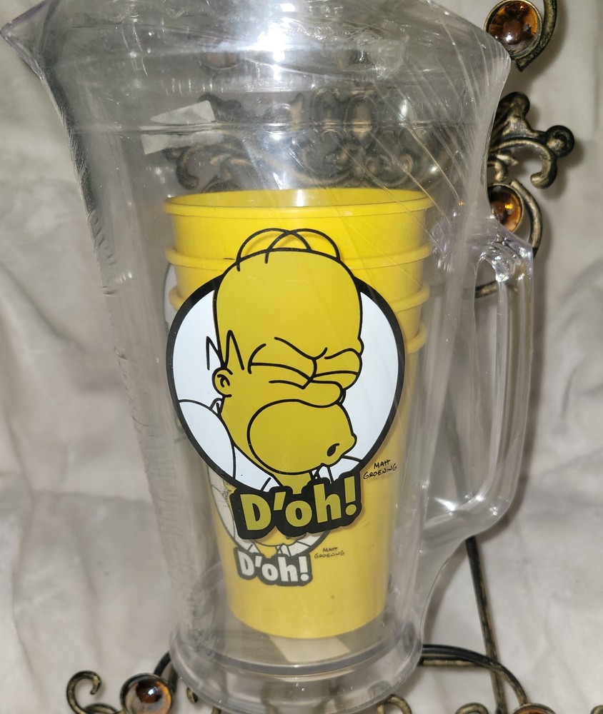 Homer Simpson Plastic Pitcher D'oh With 4 Cups