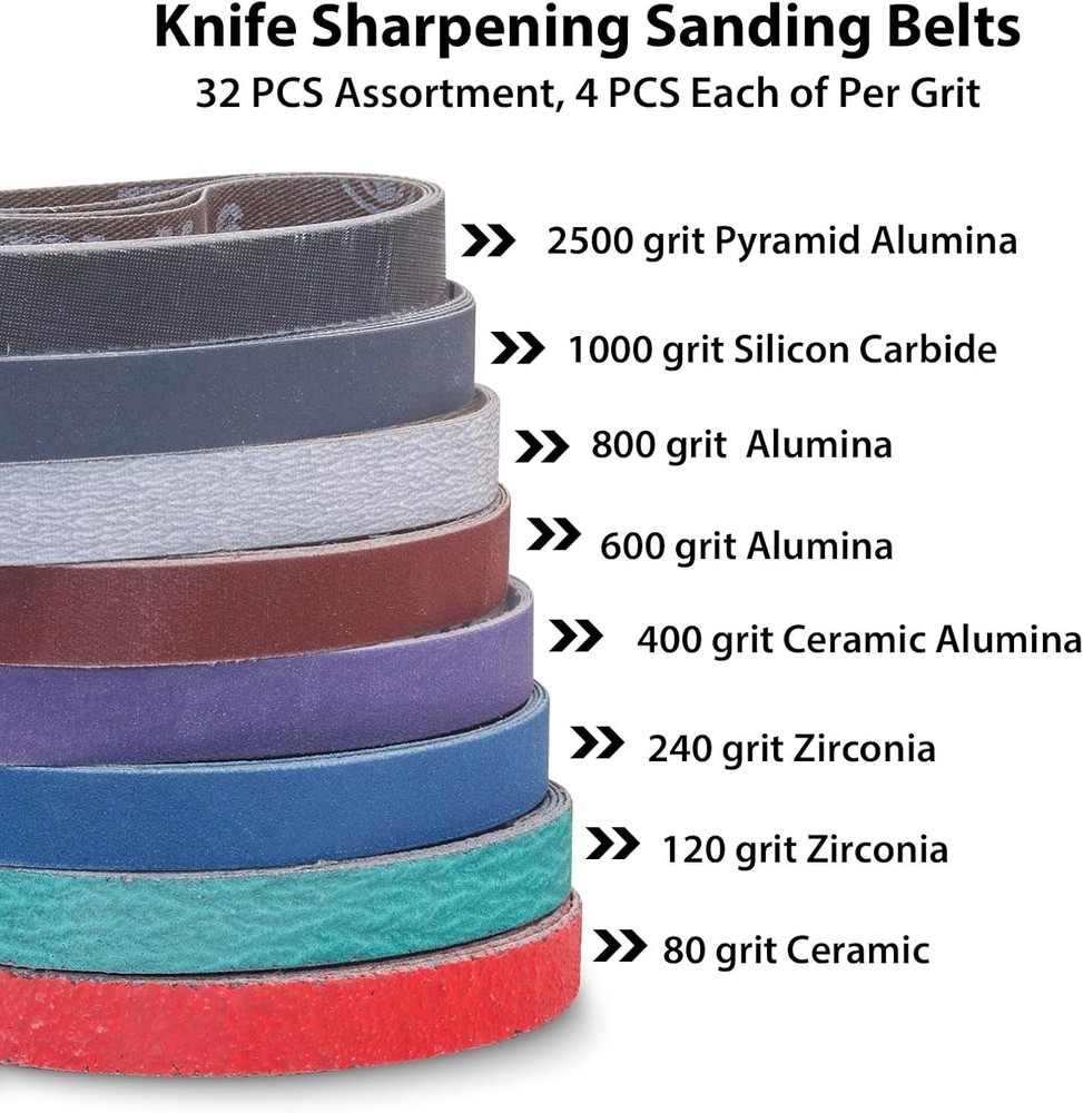 32 Pack 1/2" X 10" Replacement Knife Sharpener Sanding Belts for Work Sharp WSCM