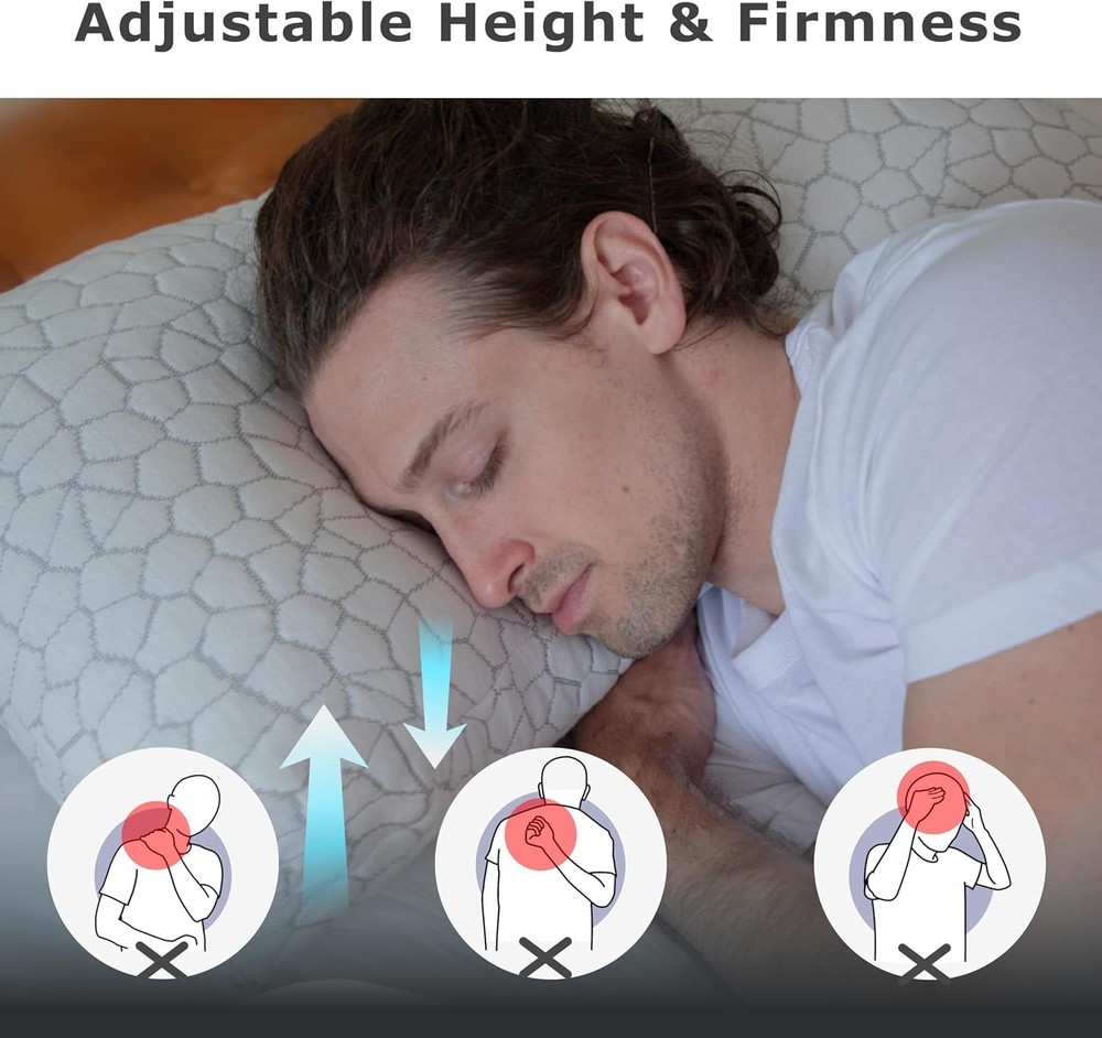 Pharmedoc Adjustable Shredded Memory Foam Bed Pillow - Perfect for Side Sleep