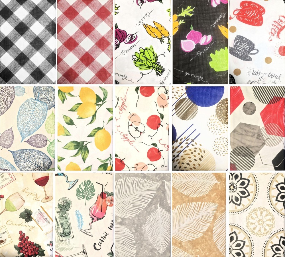 Kitchen Design PEVA Tablecloth with Protective Flannel Backed Size & Pattern