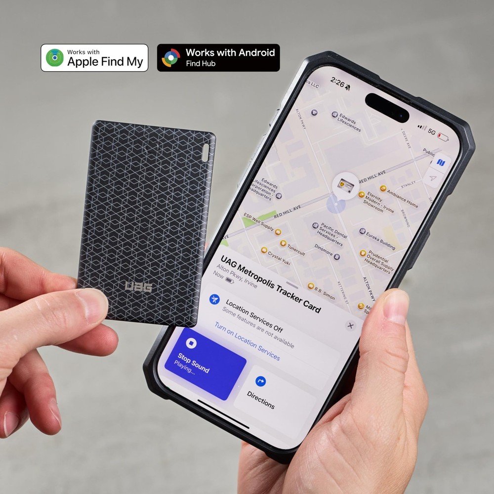 UAG Metropolis Tracker Card Mfi Certified Slim iOS & Android Black/Micro Hexagon