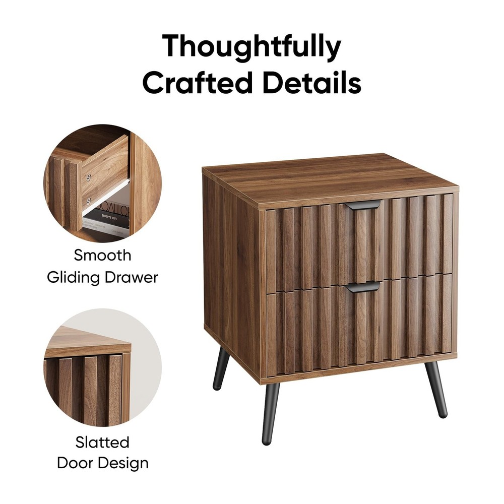 Nightstands, Walnut Fluted Night Stand, Mid Century Modern Nightstand, Bedsid...