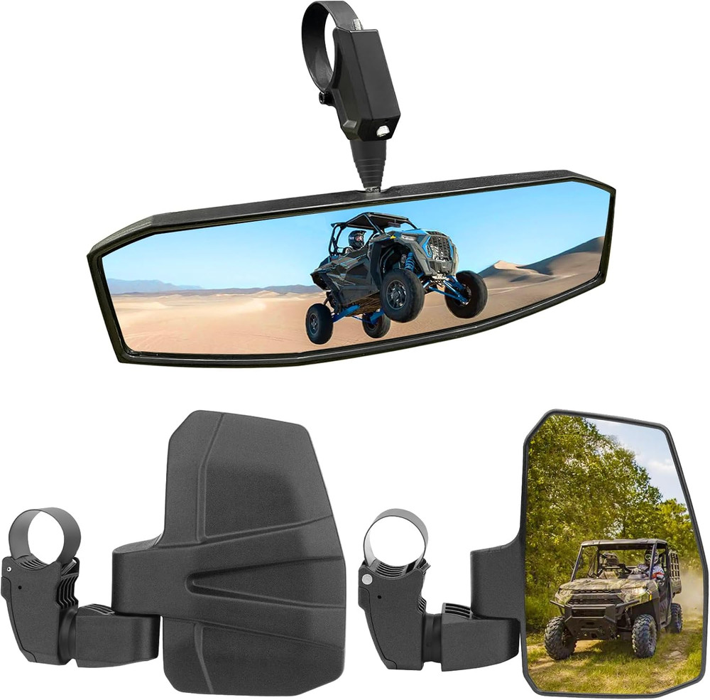 UTV Mirror+Side Mirrors Set for 1.5-2.0 Inch Roll Cage, Compatible with Polaris