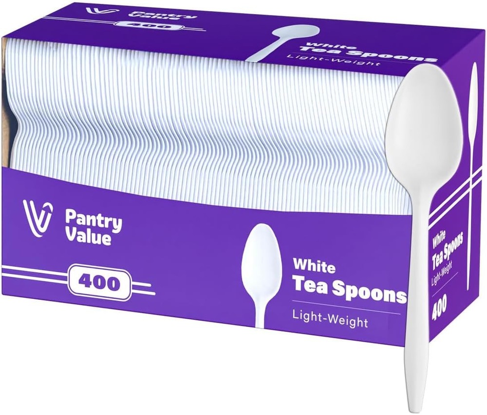[] Lightweight White Plastic Tea Spoons - Disposable Cutlery