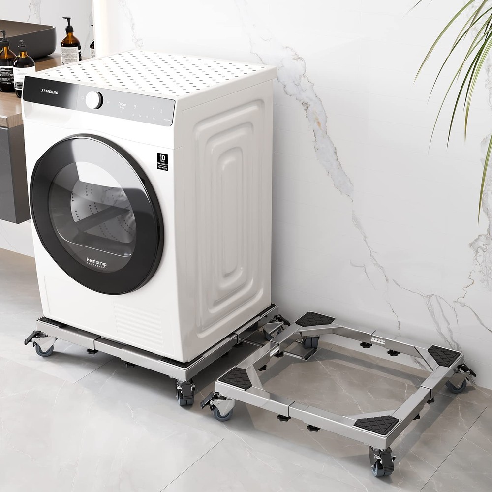 Stainless Steel Mobile Fridge & Washer Stand with Wheels - Adjustable Dolly