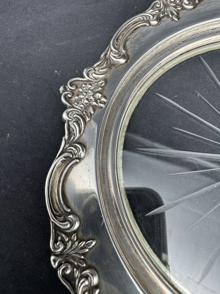 Vintage Sterling Silver Glass Coaster Repousse, 6.25"