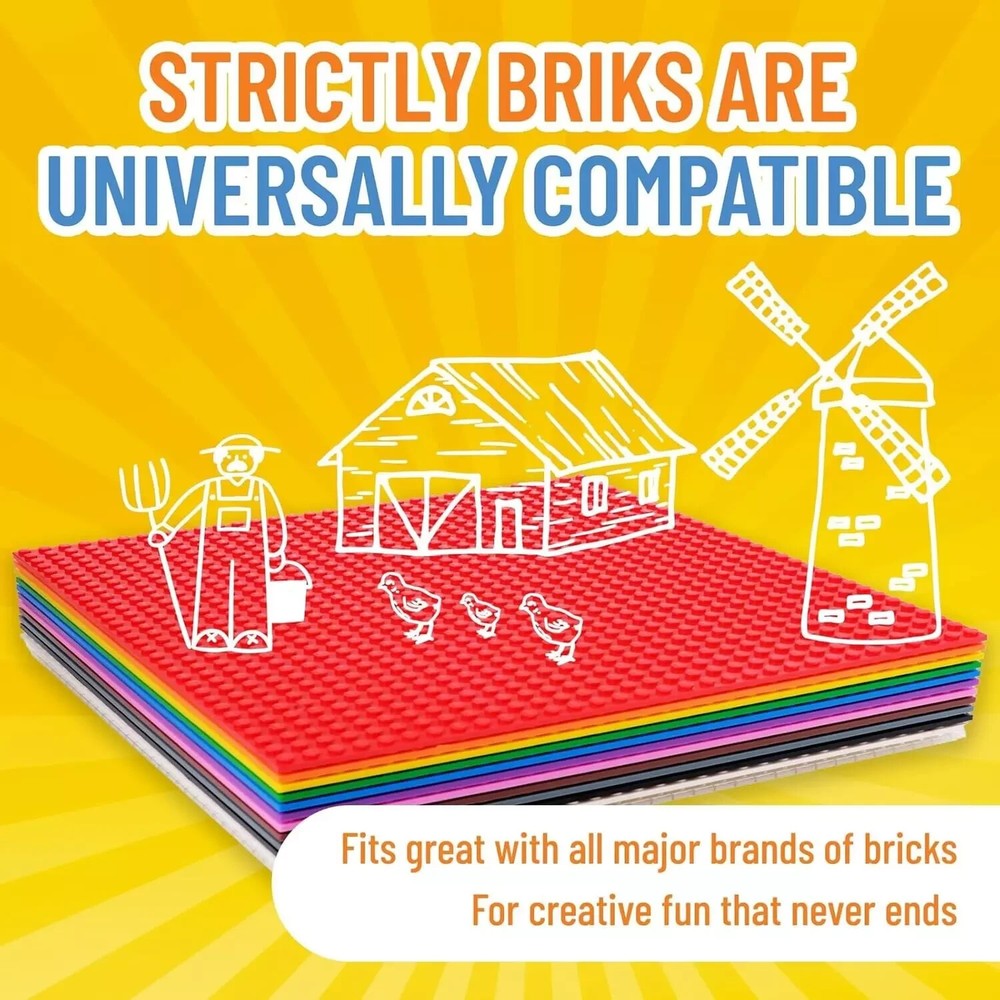 Strictly Briks Lego 12 Pack Classic 10x10 Stackable Baseplates 32 x 32 Studs