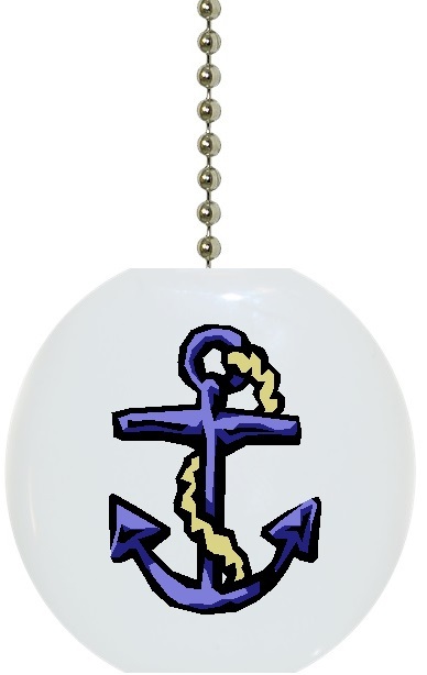 Blue ANCHOR Nautical Solid CERAMIC Ceiling FAN Pull Light Lamp NEW