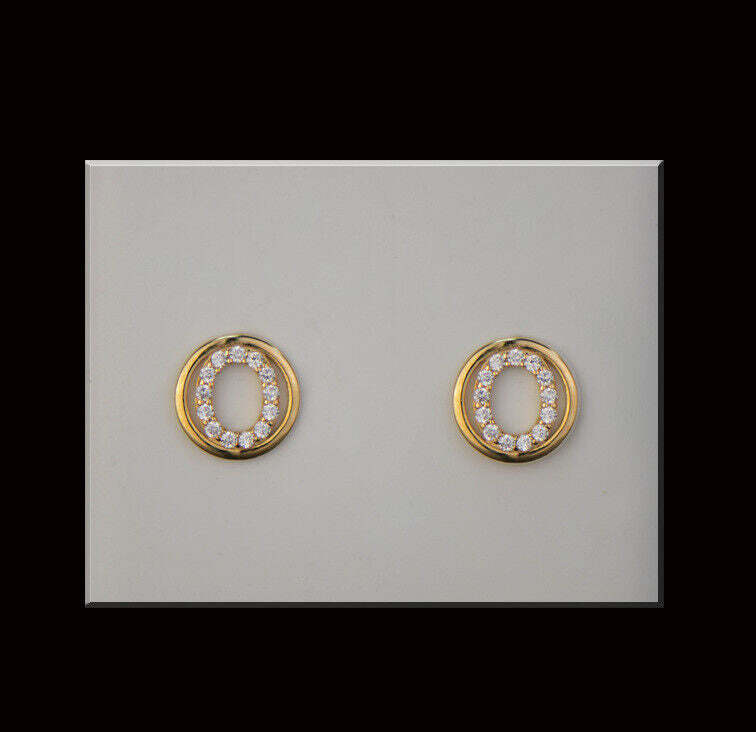 14k Yellow or White Gold Round Initial Letters CZ Stud Earrings