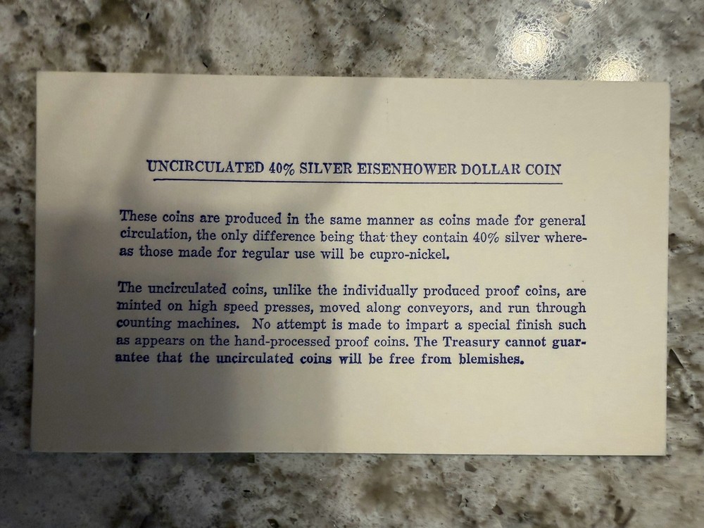 1971 Silver Eisenhower Uncirculated Dollar in Cello & Blue Envelope